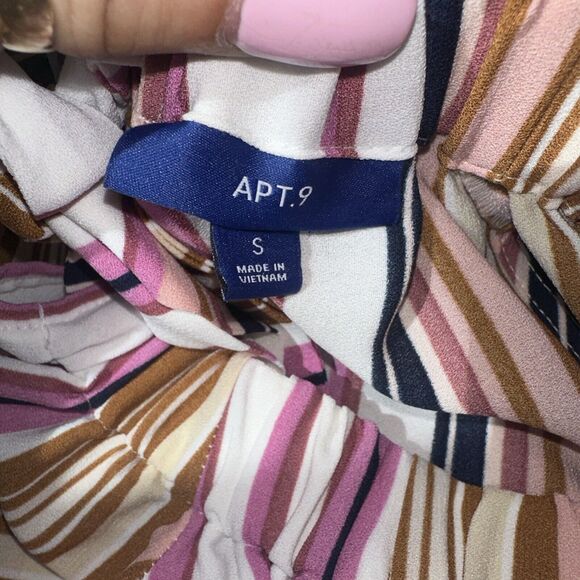 NWT Apt .9 Multicolor Sleeveless Striped Dress Pink Black Cream Midi Sz Small - Picture 9 of 9